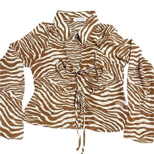 12th Tribe Sheer Zebra Print Tie Front Blouse - Size S
